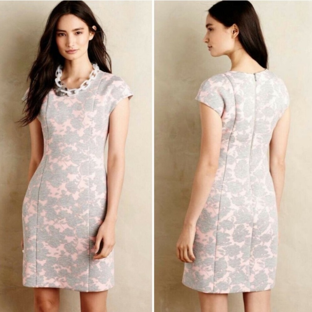 Anthropologie Pink and Gray Floral Mini Dress by Mignon Doo